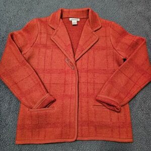 Vintage Lauren Hansen 100% Wool Blazer Jacket Orange Windowpane Plaid Medium